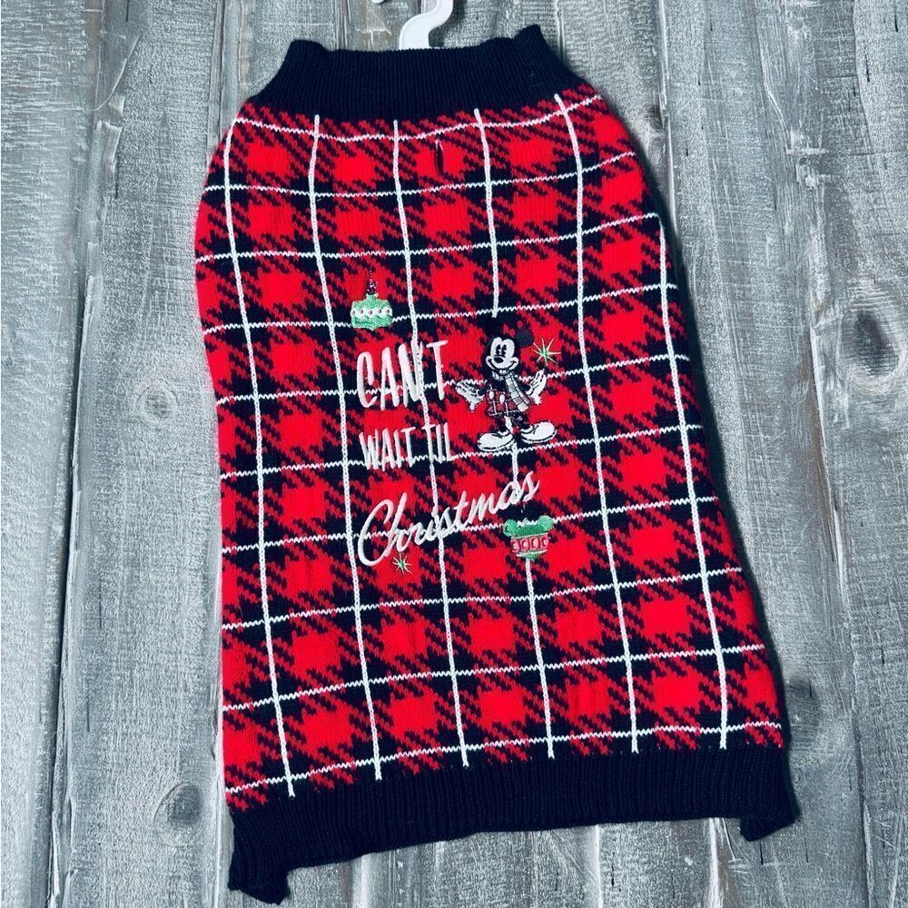 Disney Mickey Mouse Red Plaid Christmas Holiday Dog Pet Sweater M